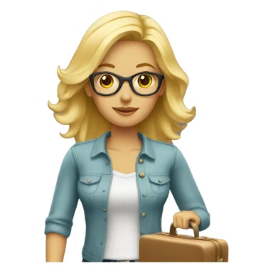 blonde woman with luggage sticker