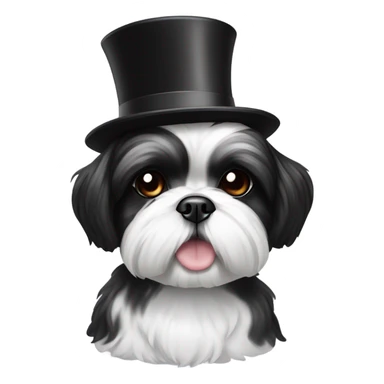 Black and white Shih Tzu with a top hat sticker