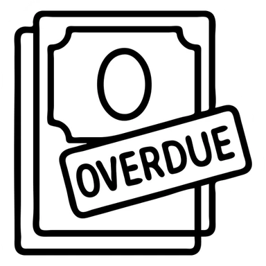 debt emoji icon of a stack of bills with a red overdue stamp sticker