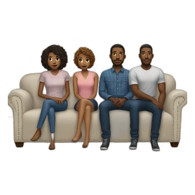 five black men stand behind the sofa and one white woman sit on sofa sticker