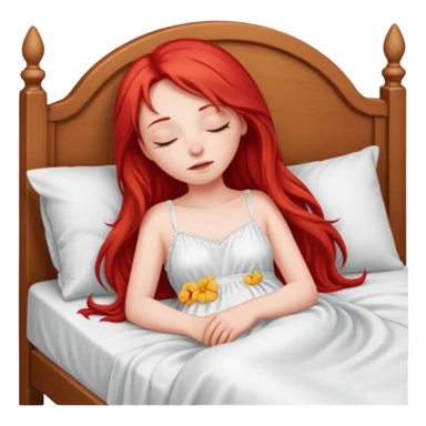 Red long hair girl sleeping in bed alone sticker