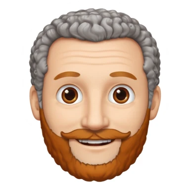 Illustrated emoji of a middle aged man with receding grey curly hair, brown eyes, white skin and a beard sticker