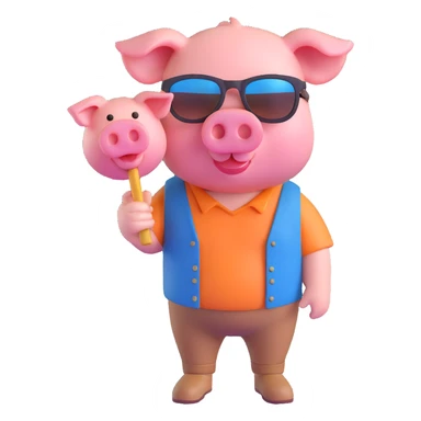 John Pork, pig head on a human body, wearing sunglasses, casual outfit, 3D emoji style sticker