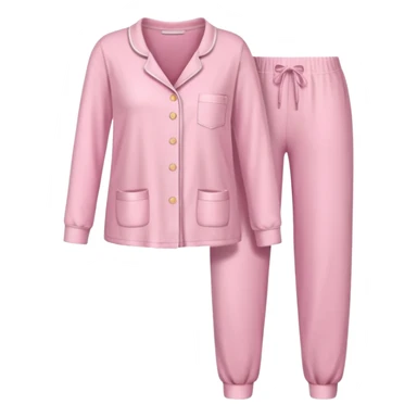  pink ozy two-piece pajama set with a soft fabric texture, long-sleeve top and pants, cute and comfy design, folded or on a hanger, pastel tones, realistic style, isolated on transp sticker