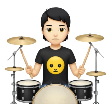 drummer with yellow skin and black hair at drum kit sticker