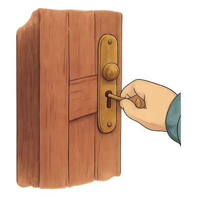 ghibli style door being unlocked, no background sticker