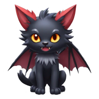   cool edgy pretty kawaii beautiful fantasy anime-style dark animal vampiric Litten-Zoroark-Nargacuga-cat-hybrid Fakemon with big fangs and bat-ears full body sticker