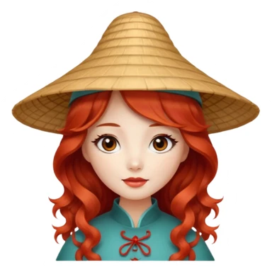 Beautiful girl, red hair,wavy hair，long hair,Black eyes,Chinese con lente sticker