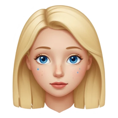 Una ragazza con ciglia lunghe occhi azzurri capelli biondi labbra sottili ma a cuore guance rosacee e lentiggini sul naso sticker