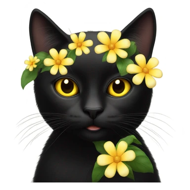 Black cat yellow eyes woth flowers  sticker