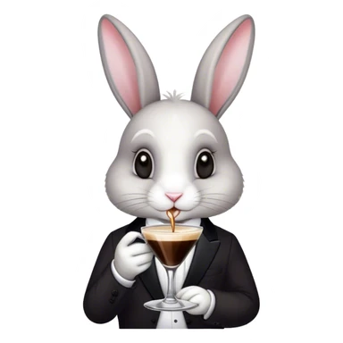 Black and white bunny drinking an espresso martini sticker