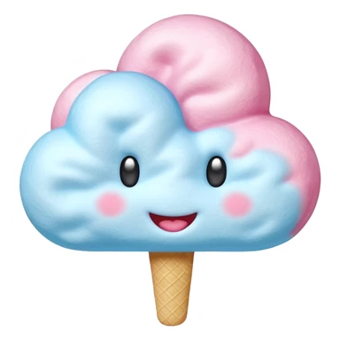 3D render of Cotton Candy Cloudh, made entirely of dessert materials, glistening sugar crystal texture, fluffy spun sugar texture in pastel blue, delicious confectionery aesthetic, Apple emoji style, isolated on white background --v 6.0. sticker