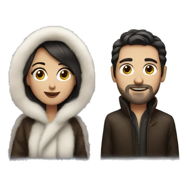 Dark haired White couple in long fur coats sticker