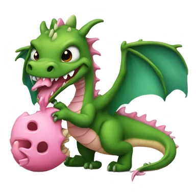 a pink baby dragon bites a old green dragon sticker