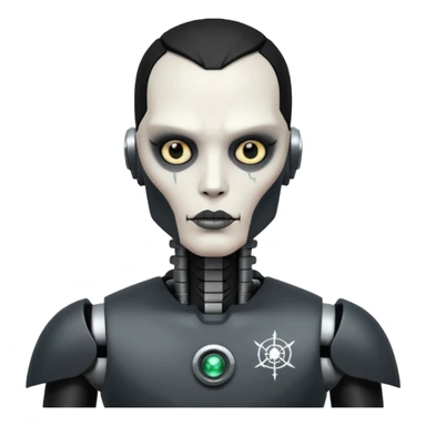 black metal Tatooed robot with radar, big many tatooes on chest, neck and face, white tatoo on face sticker