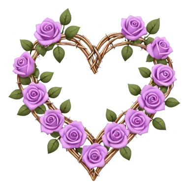 heart shape made out of barb wire vines with purple roses with tiny pastel pink-white-gold crystals hanging  sticker
