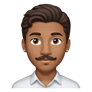 Young man with medium brown skin, mixed-race ethnicity, much longer wavy dark brown hair with a PERFECTLY CENTERED hair part that aligns EXACTLY with the middle of the face, mustache separated from goatee, medium brown eyes, very small diamond stud earrings in both ears, head only with absolutely no shoulders or torso sticker