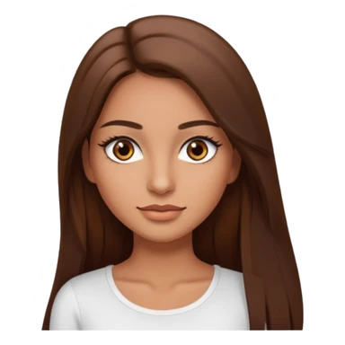 make a woman emoji with straight long brown hair and brown eyes with pretty eyelashes wearing a white top latina baddie sticker