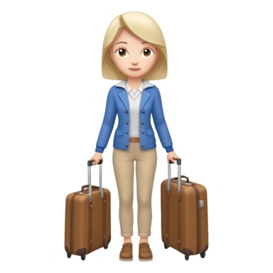 woman carrying a suitcase portrait, head and shoulders only, suitcase handle visible near shoulder, casual travel outfit, confident expression, travel vibe, 3D cartoon style, mobile game icon style, clean background, no text, no watermark sticker