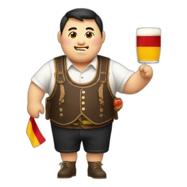 chubby asian guy drunk at oktoberfest with german flag sticker