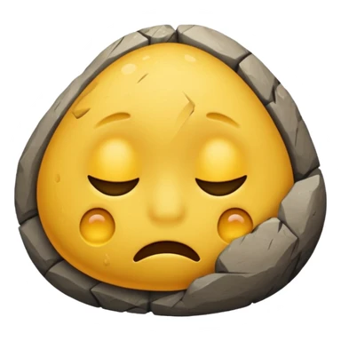 embarrased yellow emoji sqeezing eyes shut with sweat coming down the face hidding behind a rock sticker