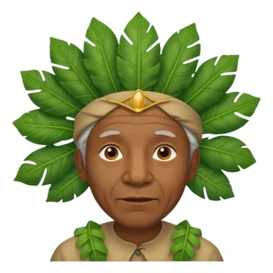 a old black man with jungle wearing a large leaf headgear bye  sticker