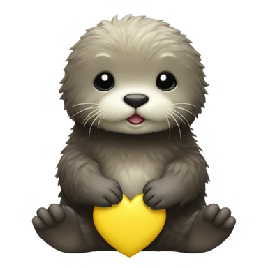 Fluffy Baby sea otter with yellow heart in its paws sticker