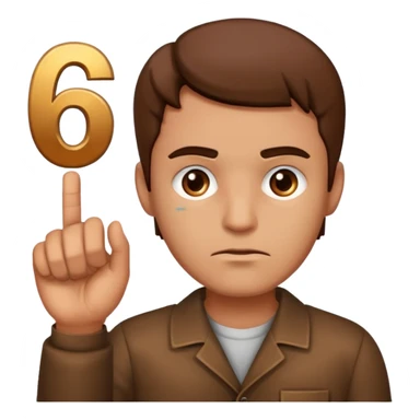 man frowning holding up numbers 6 and 7 sticker