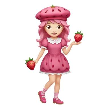 Strawberry shortcake human girl full body and legs with a strawberry hat on her hair without a cake sticker