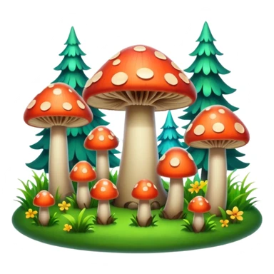 A stylized fantasy forest with glowing mushrooms and colorful tree sticker