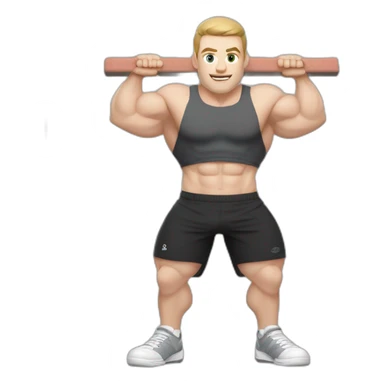 Pale skinned Fit Man With the biceps and dark brown hair in black shirt, gray sports shorts and white Sneakers Relies on the crossbar sticker