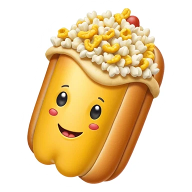Merge an image of a popcorn kernwl with the graphical representaiton of the hotdog emoji. It can be bad and cringe sticker