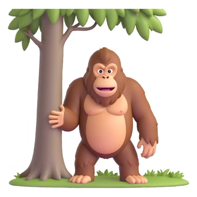 Bigfoot peeking from behind a tree, surprised face sticker