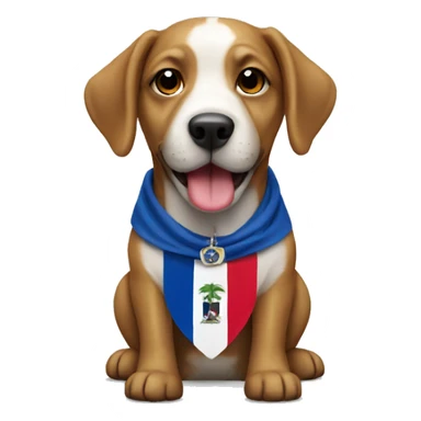 Dog wearing a Dominican flag sticker