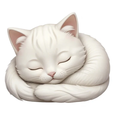 Meme-Worthy Cute Sleeping White Cat Portrait Emoji, Head peacefully tilted with a tender, contented smile and eyes gently closed in serene slumber, featuring a pristine white fur with subtle, delicate silver accents, simplified yet irresistibly adorable, highly detailed, glowing with a soft, drowsy radiance, high shine, exuding calm, heartwarming charm, styled with a gentle, soft glowing outline, capturing the essence of a sleeping white cat that seems destined to become the next viral icon of adorable repose! sticker