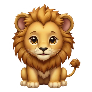 Cinematic Cute Lion Cub Portrait Emoji, Head tilted playfully and inquisitively, featuring a glossy tawny Fur with a lush mane and round, sparkling amber eyes filled with curious mischief, Simplified yet irresistibly adorable features, highly detailed, glowing with a warm, friendly glow, high shine, affectionate and spirited, stylized with a touch of jungle whimsy, bright and endearing, soft glowing outline, capturing the essence of a mischievous yet loving Lion Cub, so playful it feels like it could pounce out of the screen and into your arms! sticker
