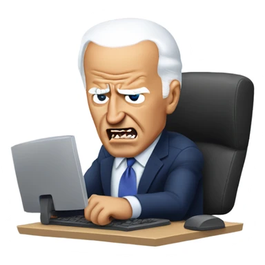 Joe Biden angrily using a computer sticker