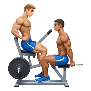 side-view bodybuilder in blue shorts seated weighted calf-raise machine on his tip toes sticker