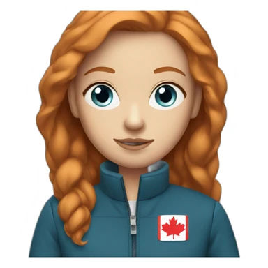 Straight ginger hair and blue eyes woman with a Canadian jacket sticker