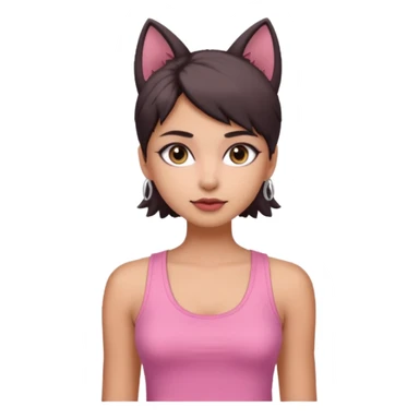 chica morena clara, corte de cabello wolf cut medio, con una blusa de tirantes simple, rosa y coquette sticker