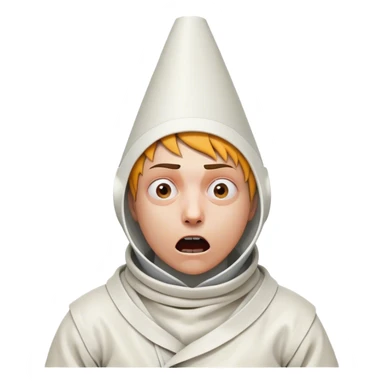 A person wearing a straitjacket and a cone-shaped funnel on their head, with a wild, crazy expression, embodying a chaotic and eccentric appearance sticker