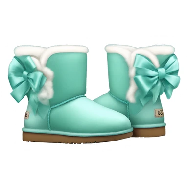 Realistic isolated tiffany blue Ugg fur boots with silk ribbon bow. sticker
