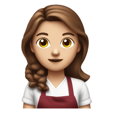 a white girl with long brown hair in a burgundy apron with a vacuum cleaner in his hands sticker