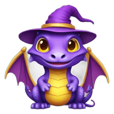 cute purple dragon with yellow eyes wearing wizard hat sticker