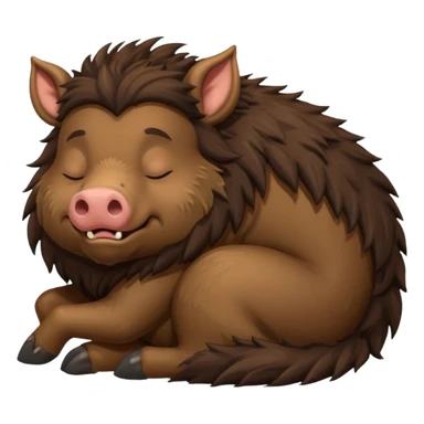 dark brown and fluffy boar full body, sleeping sticker