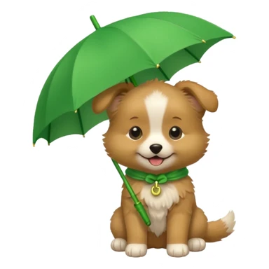 baby dog hold small green umbrella sticker