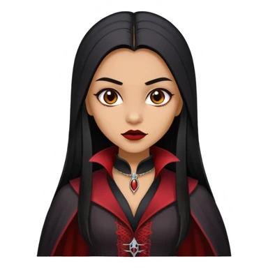 A girl with long black straight hair and warm tan medium brown skin color emoji traditional vampire version sticker