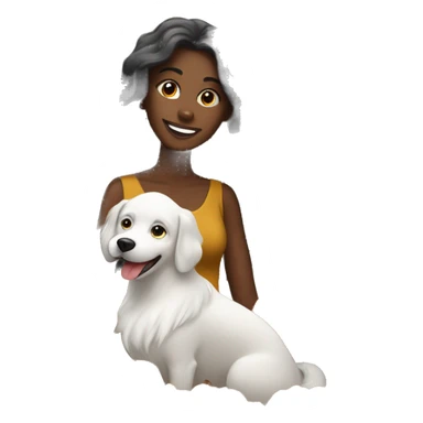 Long haired Black woman with a white dog wishing a happy Thanksgiving  sticker