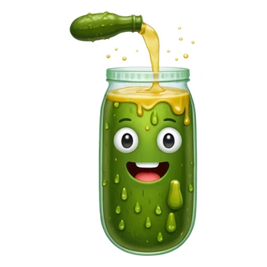 a cartoon pickle with juice squirting from the top of it, being squeezed by a hand sticker