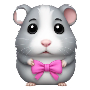Sad grey hamster with a pink bow sticker